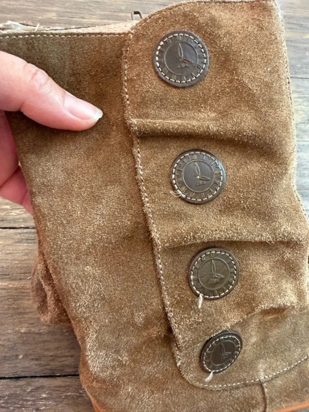 Livie & Luca Girls Brown‎ Suede Tall Boots Size 1 Side Zip Button Detail Leather